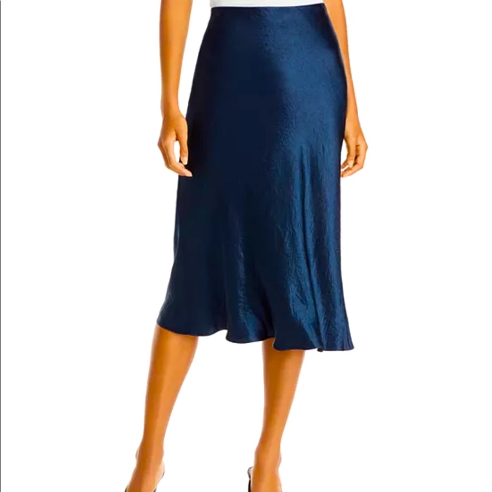 Vince navy satin midi skirt XS